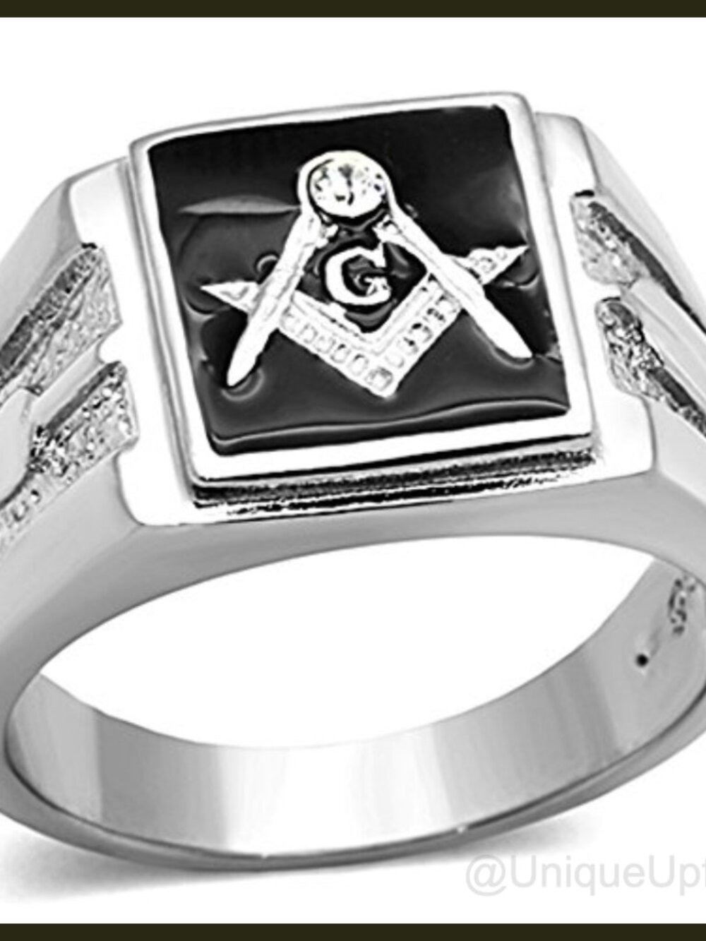 Men's Stainless Steel Crystal Masonic Freemason Ring Band